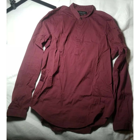 Zara Man Button Up Shirt Collar Slim Fit Burgundy - Picture 2 of 7